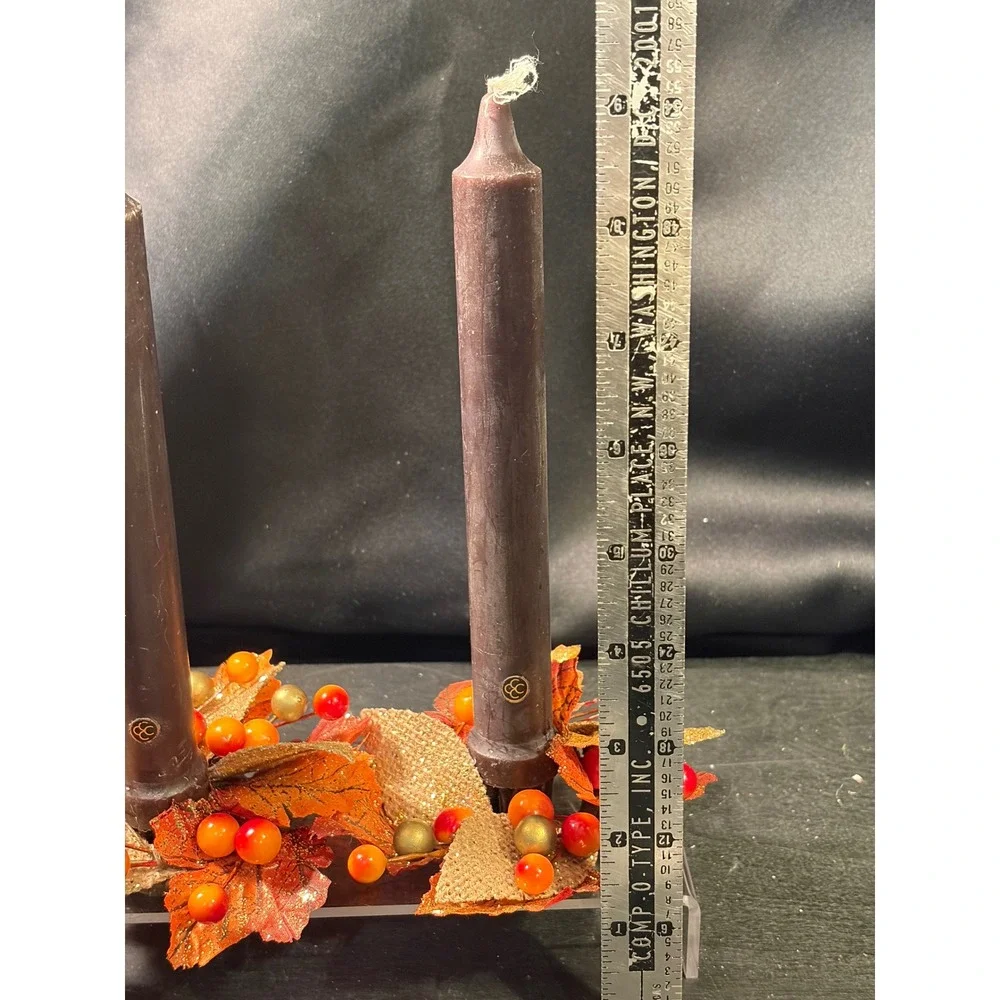 Colonial Candle of Cape Cod Brown Taper Candles with Fall Foliage Ring Set